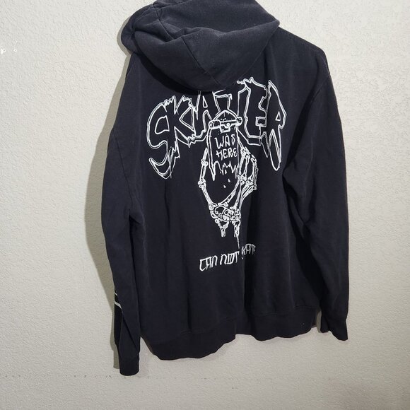 Divided H&M Hoodie Skater Was Here Cant Skate Skeleton Skateboard XL Black - Picture 1 of 13